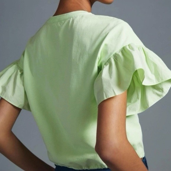 Anthropologie Maeve Top Size XS English Factory Ruffled‎ Drop Shoulder Lime - Picture 8 of 13
